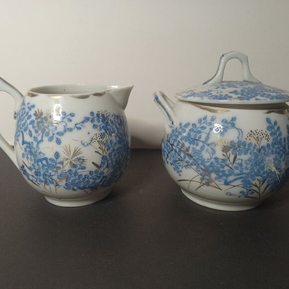 Other - Vintage Asian Porcelain Blue and white floral Sugar and Creamer Set